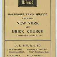 Timetable: Lackawanna Railroad. Passenger Train Service Between New York and Brick Church. Corrected to March 1, 1907.
