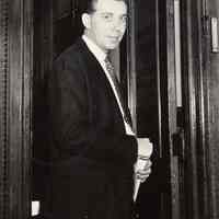 B+W photo of (Thomas) Tom Gaynor when teaching math at Demarest High School, (Hoboken), no date, ca. 1940