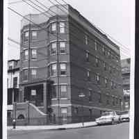 B&W photo of apartment building at 445 Ogden Avenue, Jersey City.