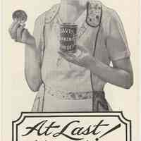 Brochure: "At Last! a baking powder can easy to open ..." Davis Baking Powder. R.B. Davis, Hoboken, n.d., ca. late 1920s.