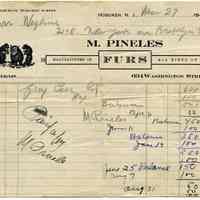 Receipts, two: M. Pineles, Furs, 634 Washington St., Hoboken, N.J. 1943; 1946.