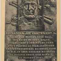 Postcard: Alexander Joy Cartwright, Jr. "Father of Modern Base-Ball." National Baseball Museum and Hall of Fame, Cooperstown, N.Y. No date, ca. 1939-1950.