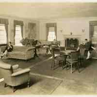 Sepia-tone photo of a lounge at the Y.M.C.A., 13th & Washington Street, Hoboken, no date, ca. 1929.