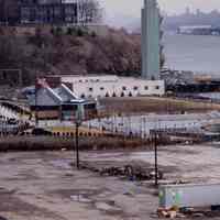 Color photo of an elevated view of Frank Sinatra Park with Castle Point in the background, Hoboken, 1999.