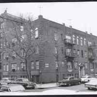 B&W photo of apartment building at 1 Britton Street, Jersey City.