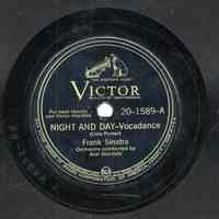 Record: "Night And Day" (A-side). Vocal by Frank Sinatra. Orchestra conducted by Axel Stordahl. Victor Records. 78 rpm