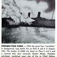Reference image: View from river of tugboats fighting fire on Piers 5 & 6, Hoboken, August, 1921.
