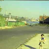 Color photo negative of Patricia Samperi on Fourth St. near River St., Hoboken, no date, circa late 1971.