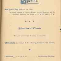          pg 23 Special, New Year's Day Dinner; Educational Classes
   