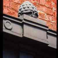 Color slide of detail view of finial and cornice at 89 Hudson at the NE corner with Newark