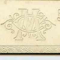          detail front bottom: embossed mount with CM monogram (Conrad Magnus)
   