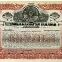 Stock certificate: Hudson & Manhattan Railroad Co. Common Stock Trust Certificate; For 100 shares; unissued. N.d., ca.1913-1918.