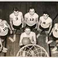 Digital image of B+W photo of 1954-1955 varsity basketball team, Stevens Hoboken Academy, Hoboken, no date, 1954-1955.