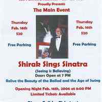 Handbill: Shirak Sings Sinatra, The Goldhawk, 936 Park Avenue, Hoboken, (2006).