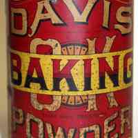 Can: Davis OK Baking Powder. 5 lb. Made by R. B. Davis Co., Hoboken, N.J. Can with printed label. 1/4 lb.?. N.d., ca.1900-1910.