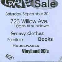 Signs, 9, for gate, yard, sidewalk or moving sales, various places in Hoboken, various dates in 2000.
