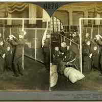 Stereoview: V23428 - U.S. Inspectors Examining Eyes of Immigrants, Ellis Island, New York Harbor. Ca. 1924-1934.