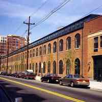 Color photos, 2, of exterior of 3 buildings in The Shipyard, Hudson from 12th to 14th Sts., Hoboken, Spring 1999.