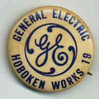 Pin: General Electric Hoboken Works 19. No date, circa 1939-1948.