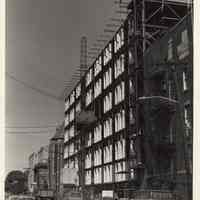 B+W photo of steel framework with window elements for the north wing of Saint Mary Hospital, Hoboken, September 1976. for the north wing of Saint Mary Hospital, Hoboken, Sept. 1976.