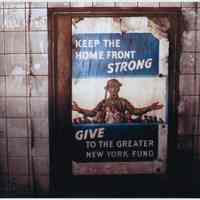 Color photo of an interior wall of the now-closed 19th Street PATH (Hudson & Manhattan) station in New York City, ca. 1987.