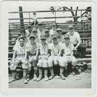 B+W photo of a Hoboken Police Athletic League baseball team at the high school sports field, Hoboken, no date, ca. 1955.