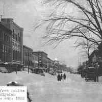 B+W photo of the Blizzard of 1888 on Washington Street looking north from 4th St., 1888.