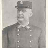 Printed B+W photograph of Michael Dunn, Chief, Hoboken Fire Department, Hoboken, ca. 1908.