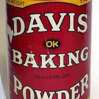 Can: Davis OK Baking Powder. 5 lb. R. B. Davis Company, Hoboken, N.J., n.d., ca. 1930-1940.