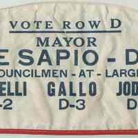          Cloth cap printed: Vote Row D, Mayor De Sapio, D-1, Hoboken, no date, ca. 1953. picture number 1
   