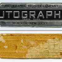 Label: Autographic Register Company; Autographic Trade Mark; Hoboken, New Jersey. N.d., ca. 1930s.