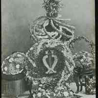 Lantern slide, B+W, of a variety of floral decorations, used for promotional display in Hoboken, no date, ca. 1920.