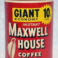 Jar: Instant Maxwell House Coffee. Giant Economy 10 Oz. Maxwell House Div., General Foods Corp., Hoboken, N.J. N.d., ca. 1954-1960.