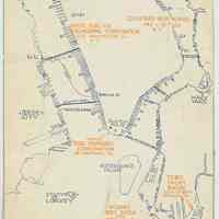 Map clipped from magazine showing locations of Todd Shipyards Corporation plants in New York and Hoboken, no date, ca. 1925.