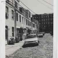 B+W photo of Willow Terrace (southern) looking east from Clinton Street, Hoboken, no date, ca. 1990.