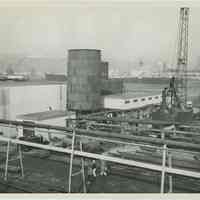 B+W photo of the reconstruction and extension of Pier 15 at the Bethlehem Steel Shipyard, Hoboken Division, Dec. 31, 1957.