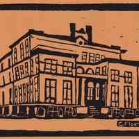 Linoleum block print: City Hall. Hoboken, n.d., [issued June 1932.]