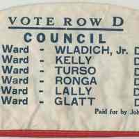          Cloth cap printed: Vote Row D, Mayor De Sapio, D-1, Hoboken, no date, ca. 1953. picture number 2
   