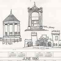          June 1990: 4th St. Park [Church Sq.]; Public Library; Stevens Castle Gat
   
