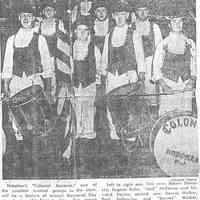 Digital image of photocopy of published b+w photo of Colonial Ancients Fife & Drum Corps, Hoboken, May 21, 1954.