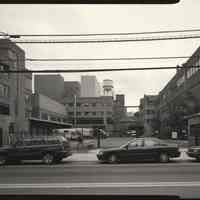 B+W photo of former Maxwell House Coffee plant exterior, overview looking east from Hudson St., Hoboken, 2003.