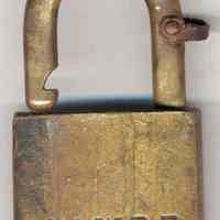 Padlock (w/key) stamped "D.L. & W. R.R" (Delaware, Lackawanna & Western Rail Road), ca. 1910-1920.