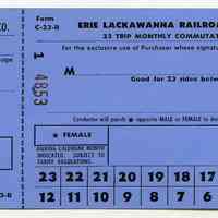 Ticket blank: Erie Lackawanna R.R Co., 23 trip monthly ticket between [blank] & Hoboken. N.d., ca. 1962-1968.