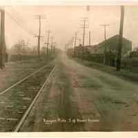 B+W photo of Bergen Pike south of the Power House and what appears to be the Hoboken Cemetery at the left., Bergen(?), N.J., no date, ca. 1920.