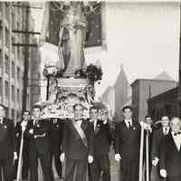 B+W photos, 2 of procession during Feast of Madonna Dei Martiri on Jefferson, Adams Sts., Hoboken, n.d., ca. 1948-1955.