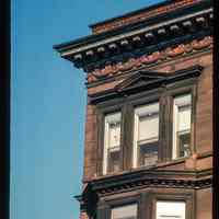          Color slide of close-up view of cornice, brackets, frieze, pediment window head and bay window at an unidentified location picture number 1
   