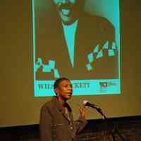 Color photos, 10, of Dorothy Richardson talk about the Cafe Zanizabar plus event activites, Hoboken Historical Museum, March 12, 2006.