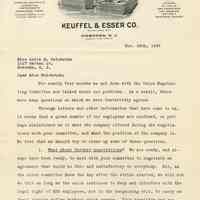 TLS from K. Keller, President, Keuffel & Esser Co., Nov. 26, 1946 to employee Anita Heimbruch, 1217 Garden St., Hoboken, re company