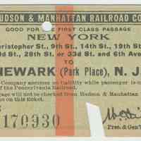 Printed ticket of the Hudson & Manhattan Railroad Co., 1917.