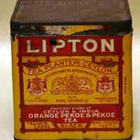 Tin: Lipton Tea, Orange Pekoe & Pekoe Tea. Manufactured in Hoboken, N.J. Label copyrighted 1932.